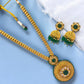 Radiant Heavy Golden Long Necklace Set with Green Stone & Polki