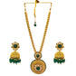 Radiant Heavy Golden Long Necklace Set with Green Stone & Polki