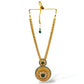 Radiant Heavy Golden Long Necklace Set with Green Stone & Polki