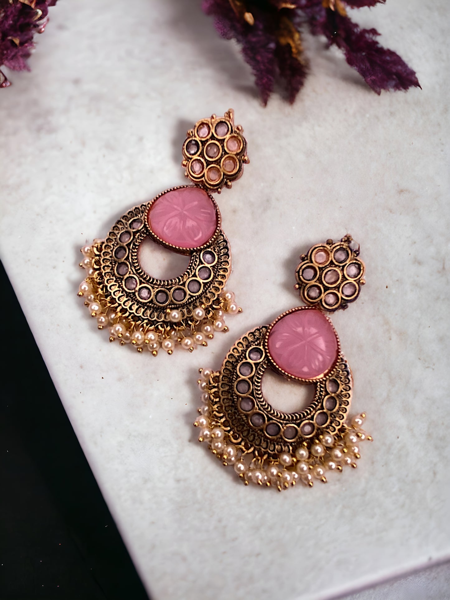 Ethnic Gold Plated Pearl Drop Earring for Women Chandbali Earring