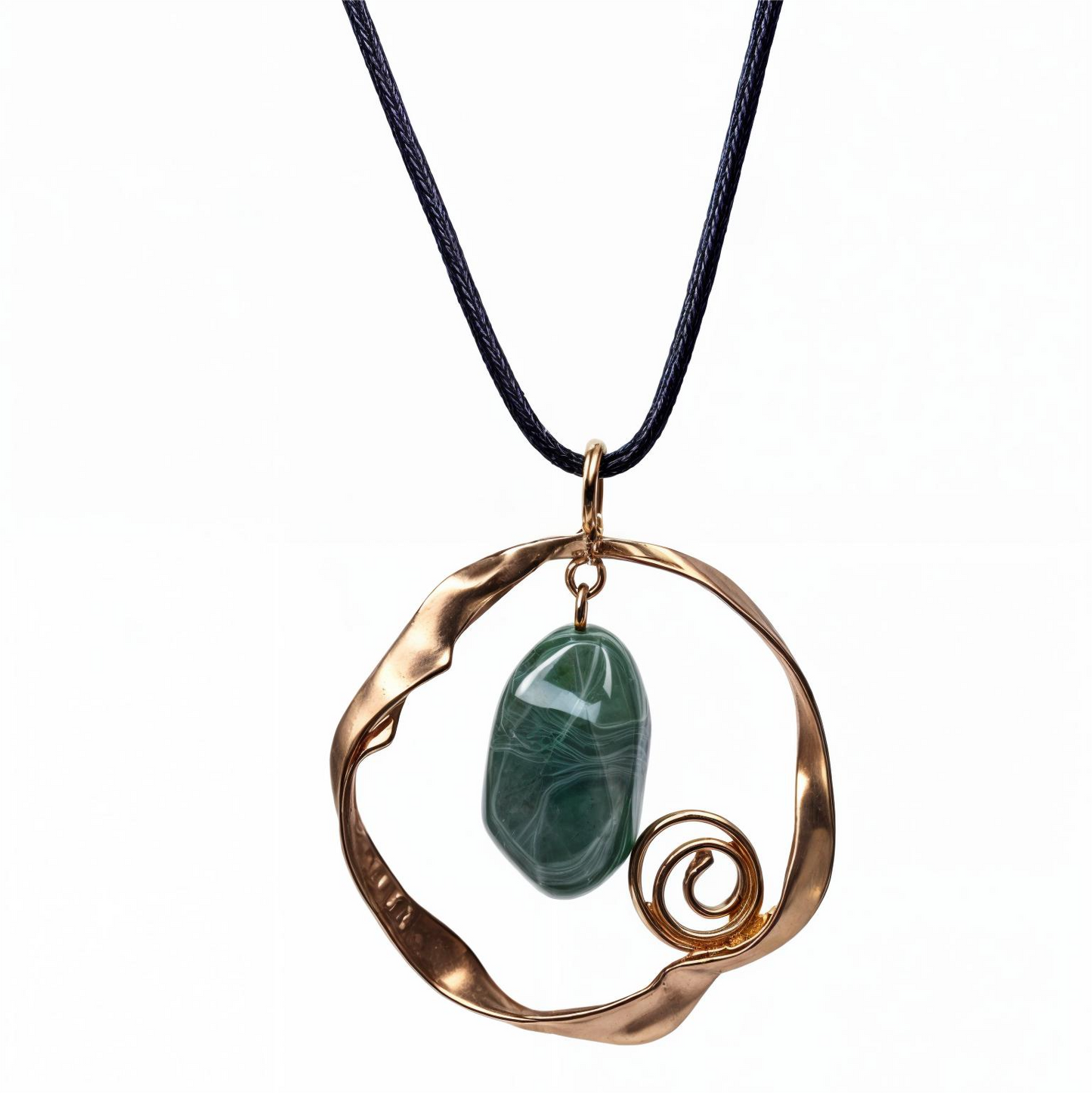 Leather Green Agate Stone Long Pendant