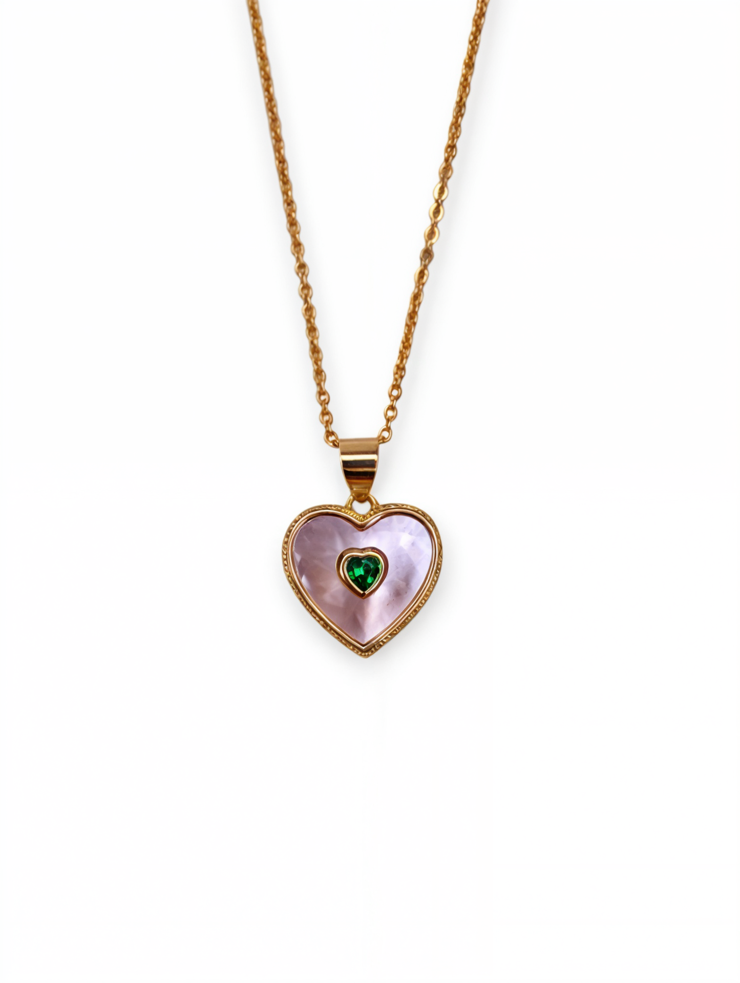Golden Plated Heart Shape Chain Pendant with MOP
