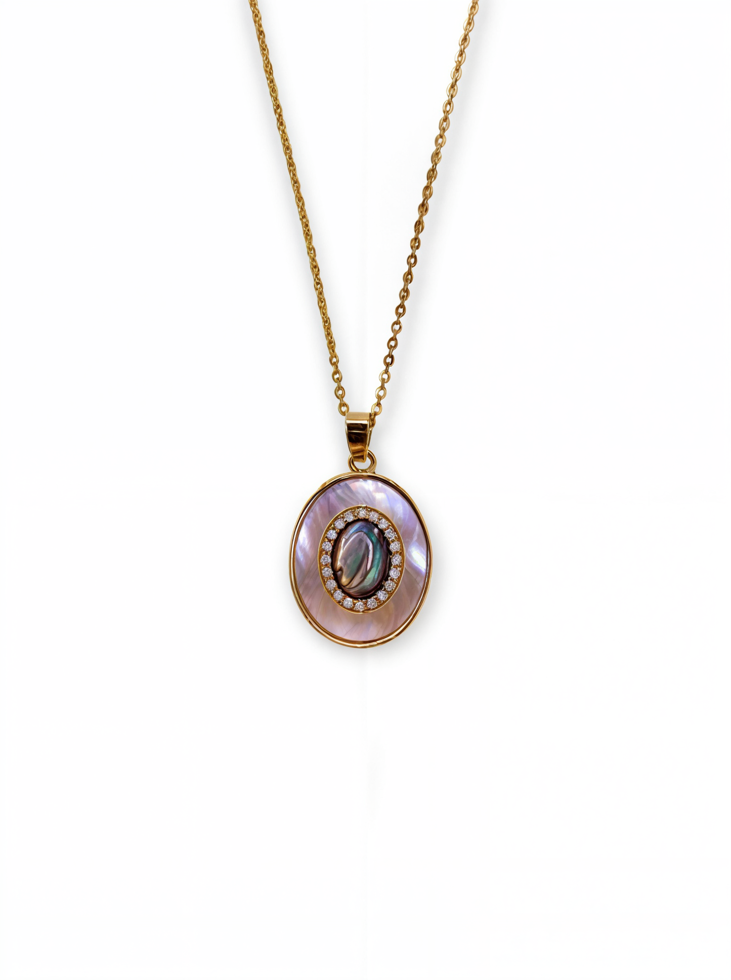 Golden Plated Oval Stone Chain Pendant with CZ