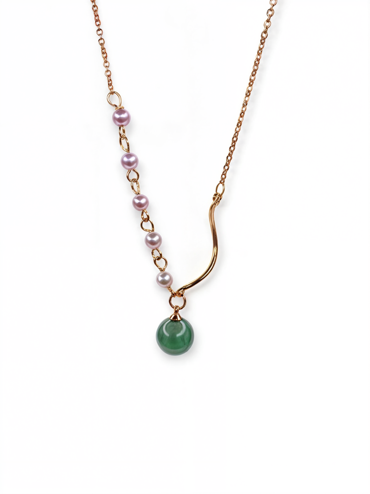 Green Jade Chain Pendant with Beaded Pearls