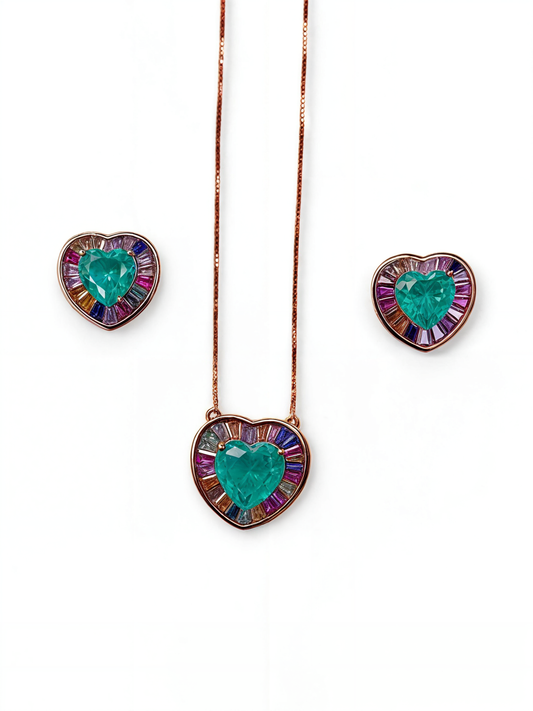 Heart Shaped Pendant Set with Aqua Colour Gemstone