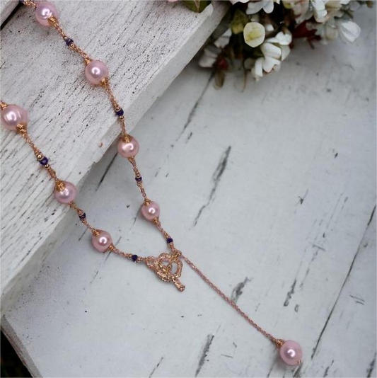 White Pearls Drop Chain Pendant with Blue Beads