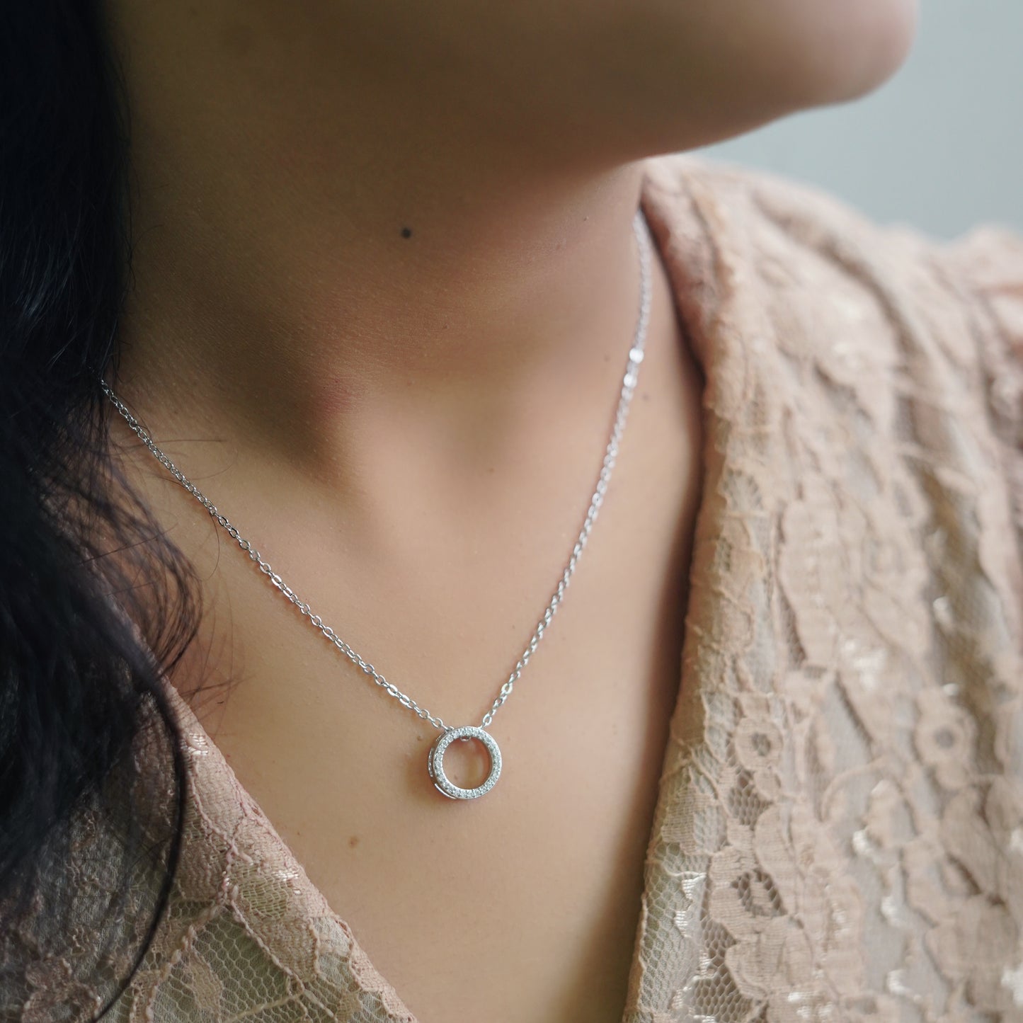 Dainty Silver-Plated Hollow Round Pendant