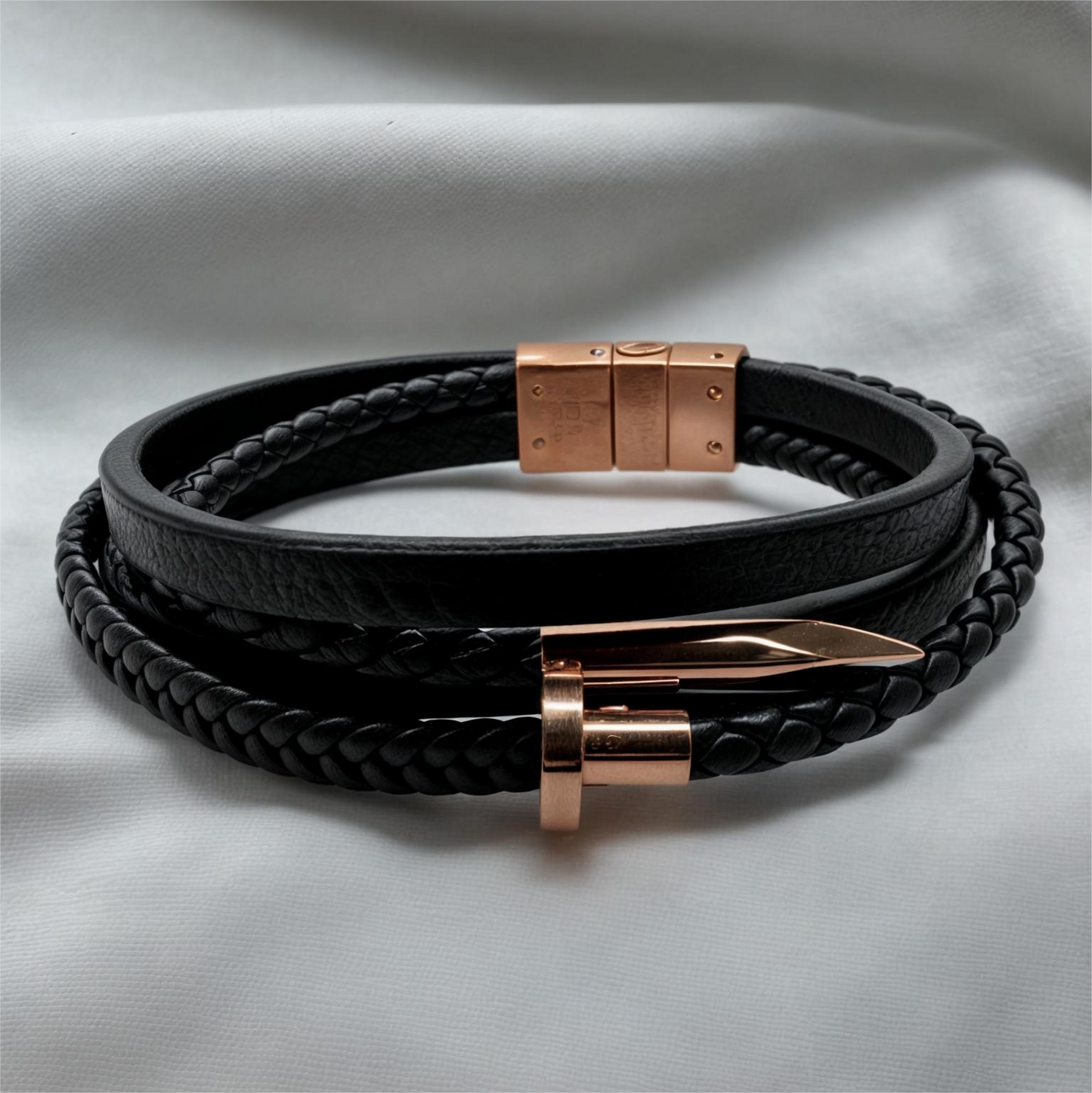 Rose Gold Leather Men's Bracelet