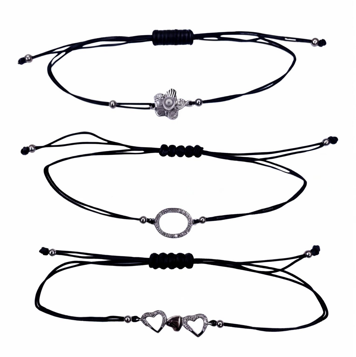 3 Pcs Best Friends Bracelets silver Plated with Black Thread