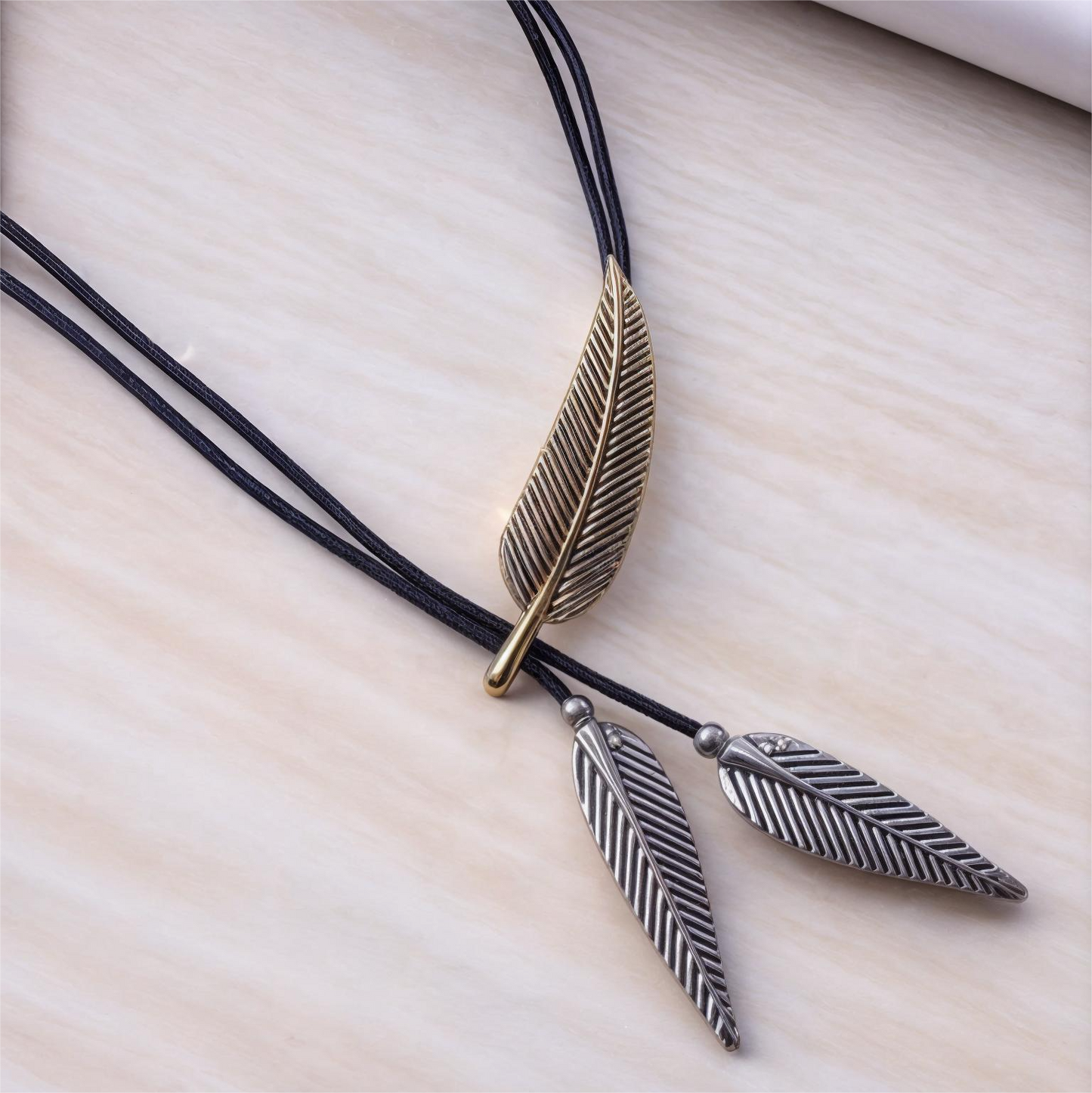 Vintage Feather Leather Long Pendant