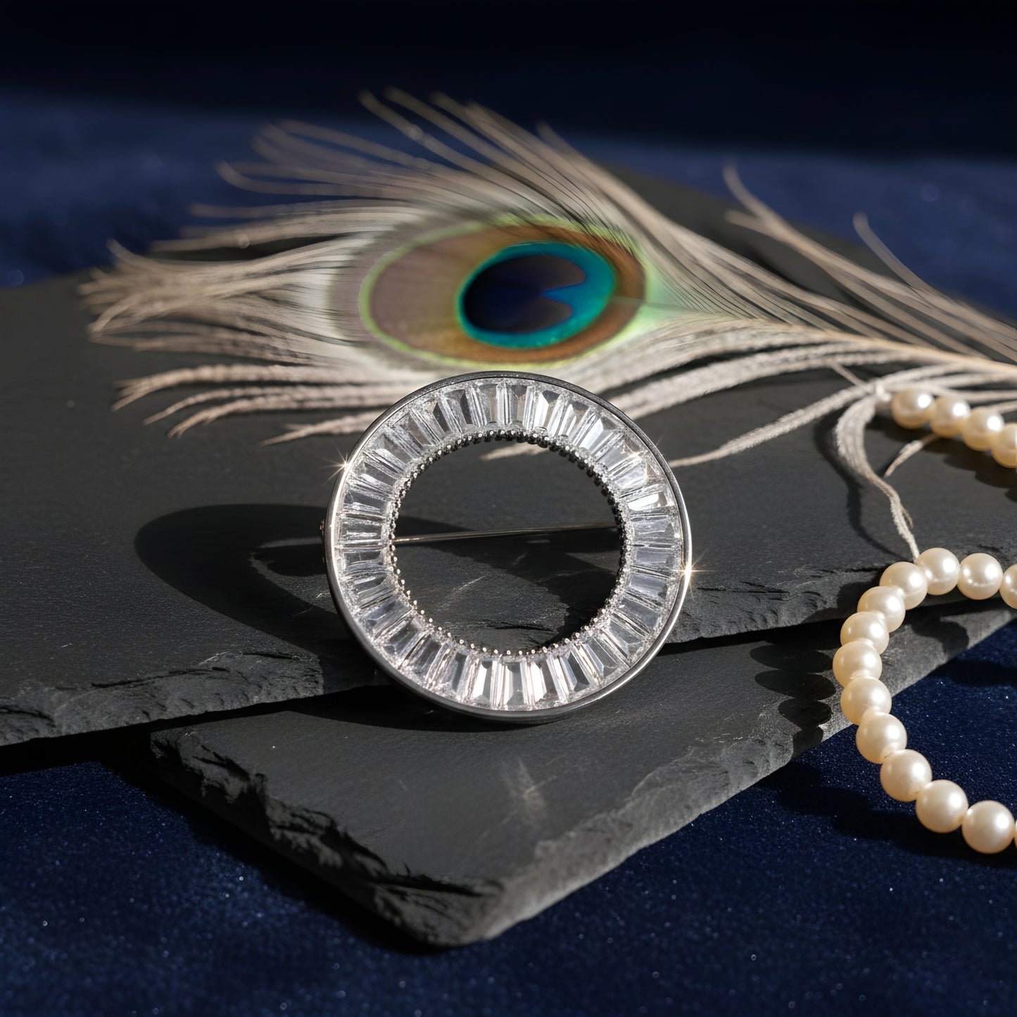 Circle Shaped Baguette Brooch