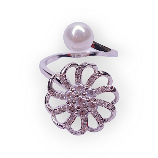 Snowflake Windmill Turning Ring For Ladies With Customizable With White Peral