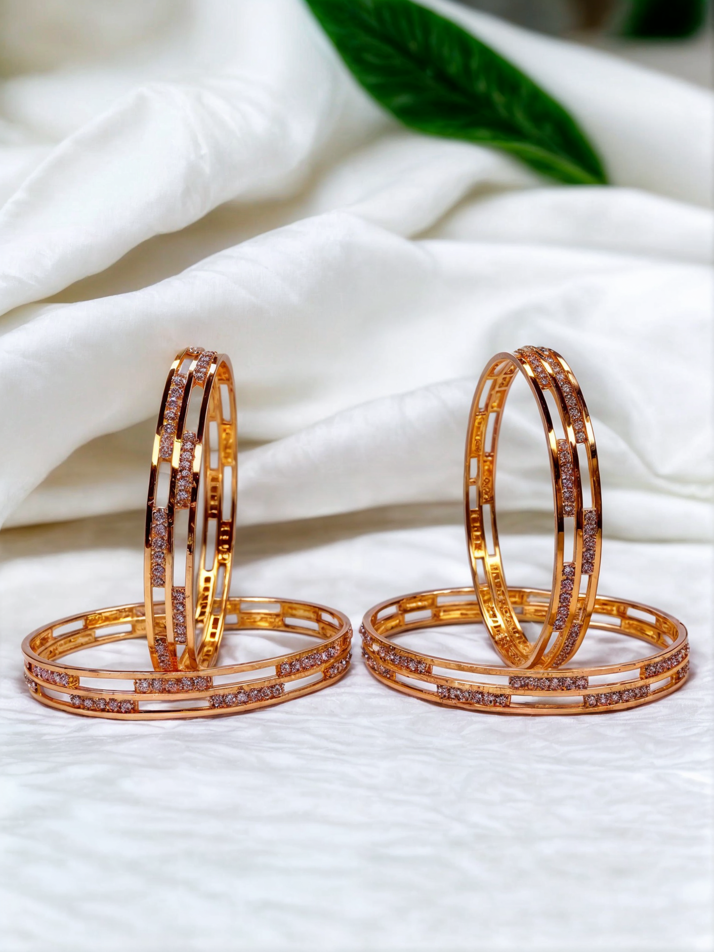 Double Liner Gold Plated CZ Bangles