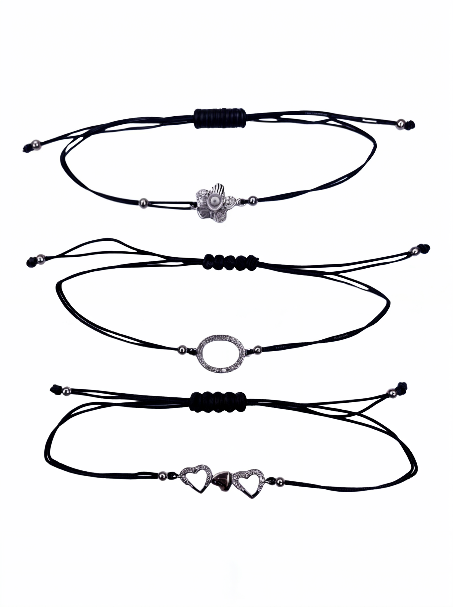 3 Pcs Best Friends Bracelets silver Plated with Black Thread