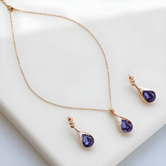 Purple Crystal Stone Pendant Set