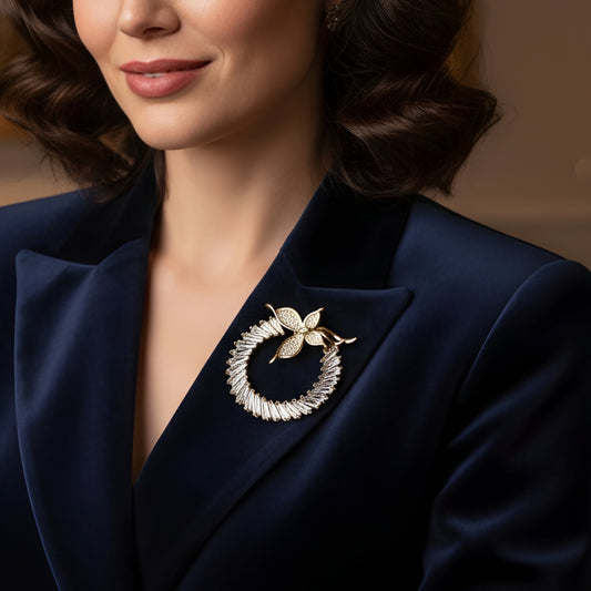 Golden Halo Elegance Circular Brooch