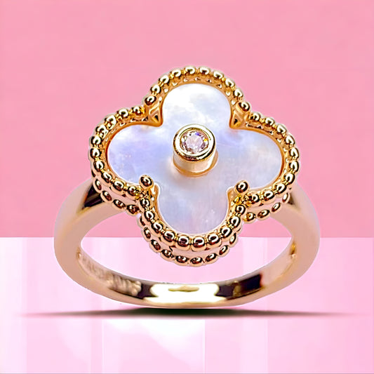 Gold plated clover mother of pearl Ring For luxury-women