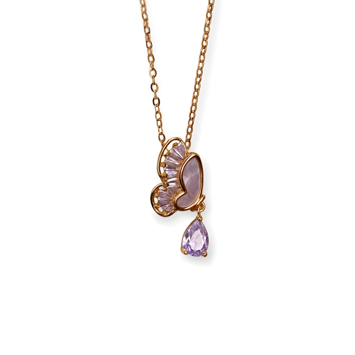 Beautiful Butterfly Chain Pendant with Drop CZ