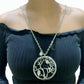 Silver Plated Black Tree Long Chain Pendant with Stone & Leaf Charm