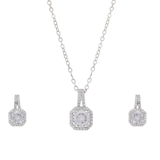 Beautiful Square Cut Single AD Solitaire Chain Pendant with Studs