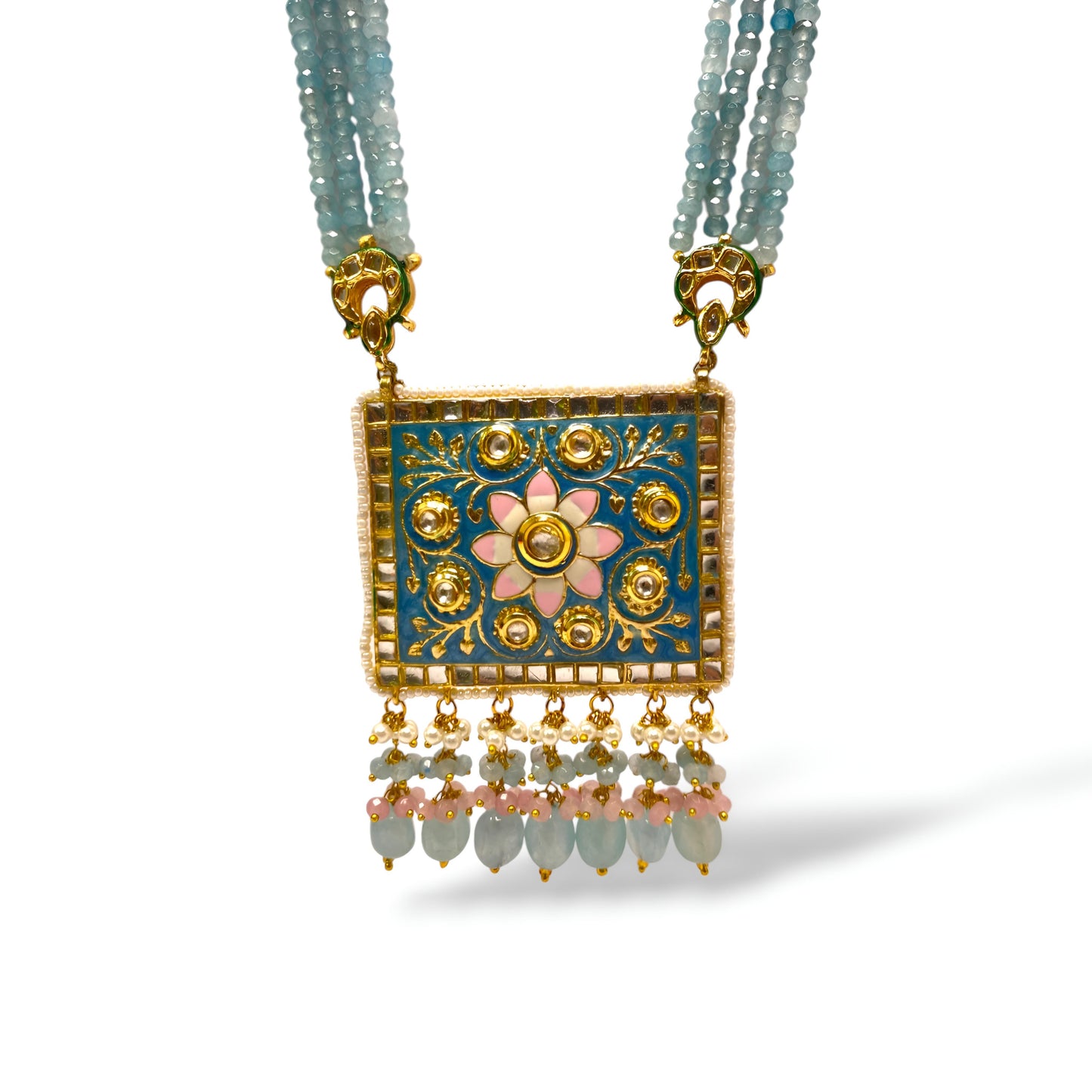 Beautiful Meenakari Kundan Long Necklace Set with Beads