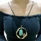 Leather Green Agate Stone Long Pendant