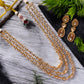 Beautiful Triple Line Long Polki Necklace Set