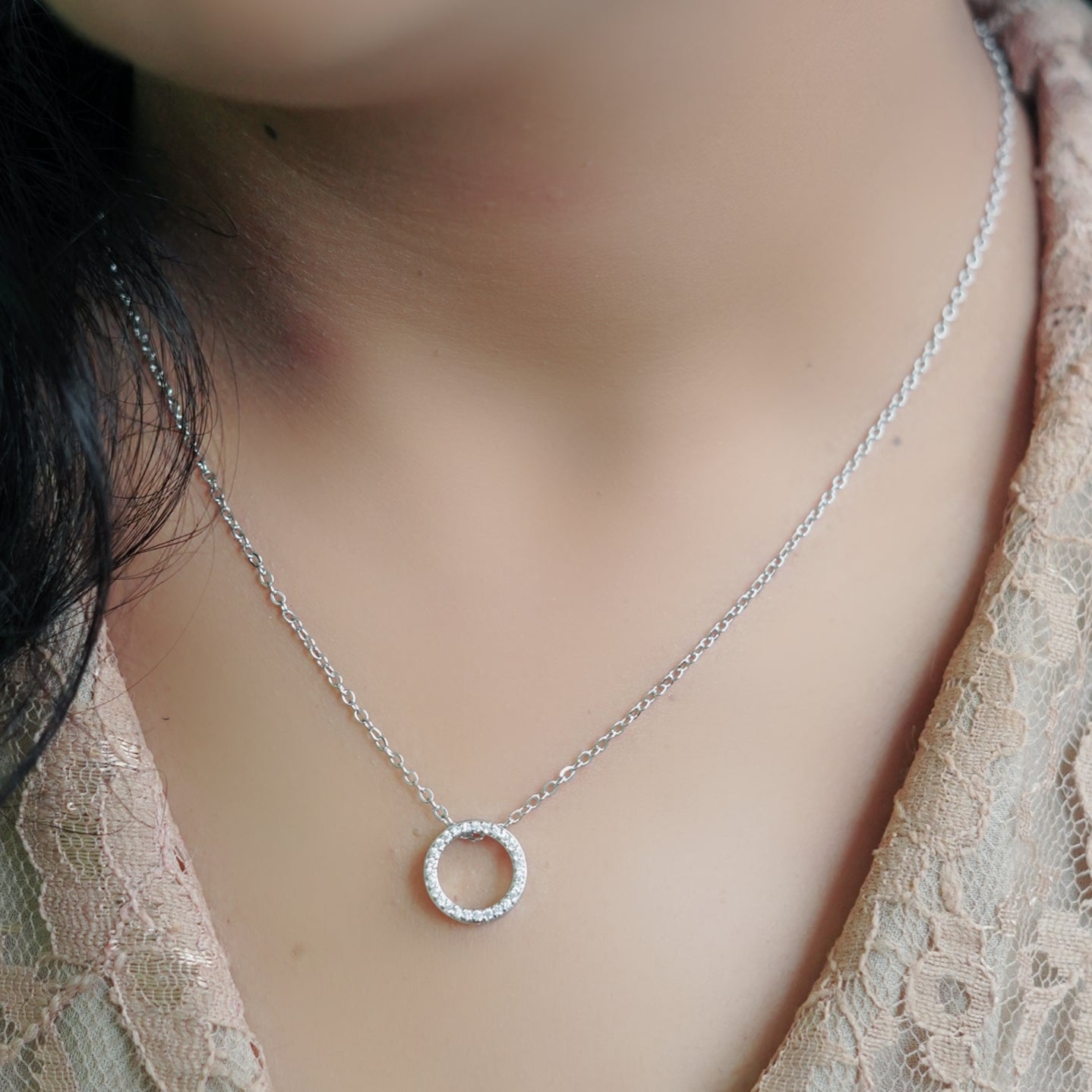 Dainty Silver-Plated Hollow Round Pendant