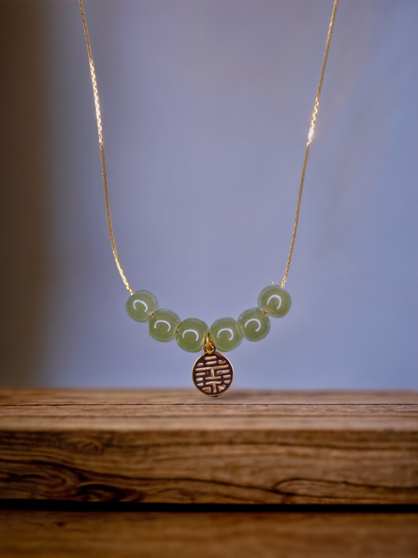 Jade Beads Chain Pendant with Golden Charm