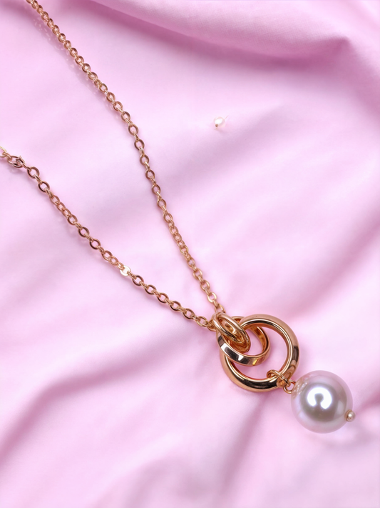 Golden Plated Long Chain Pendant with Hanging Pearl