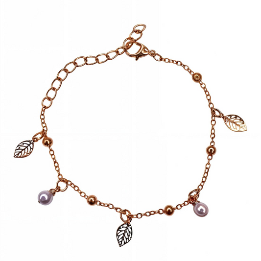 Golden Plated Bracelet with Pearls & Leaves