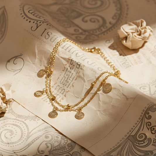 Double Layered Gold Coin Charm Anklet