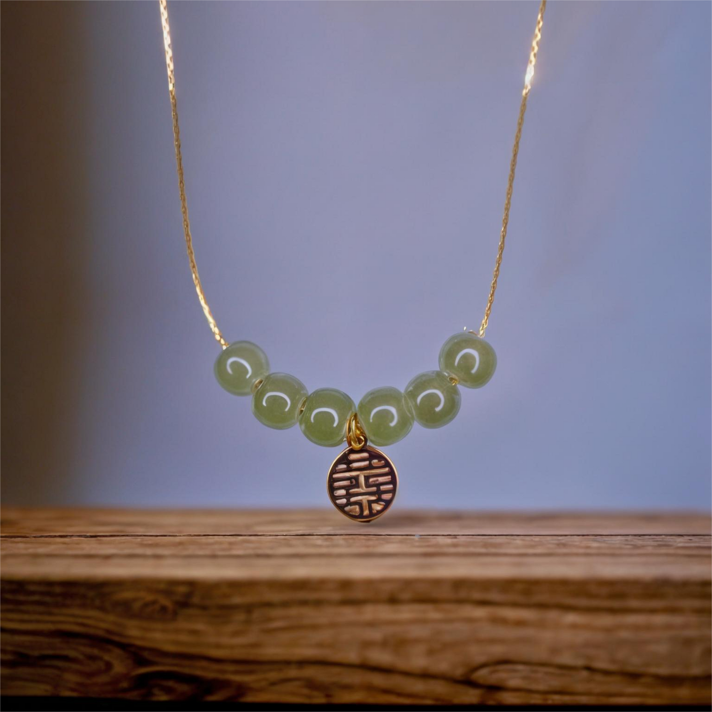 Jade Beads Chain Pendant with Golden Charm