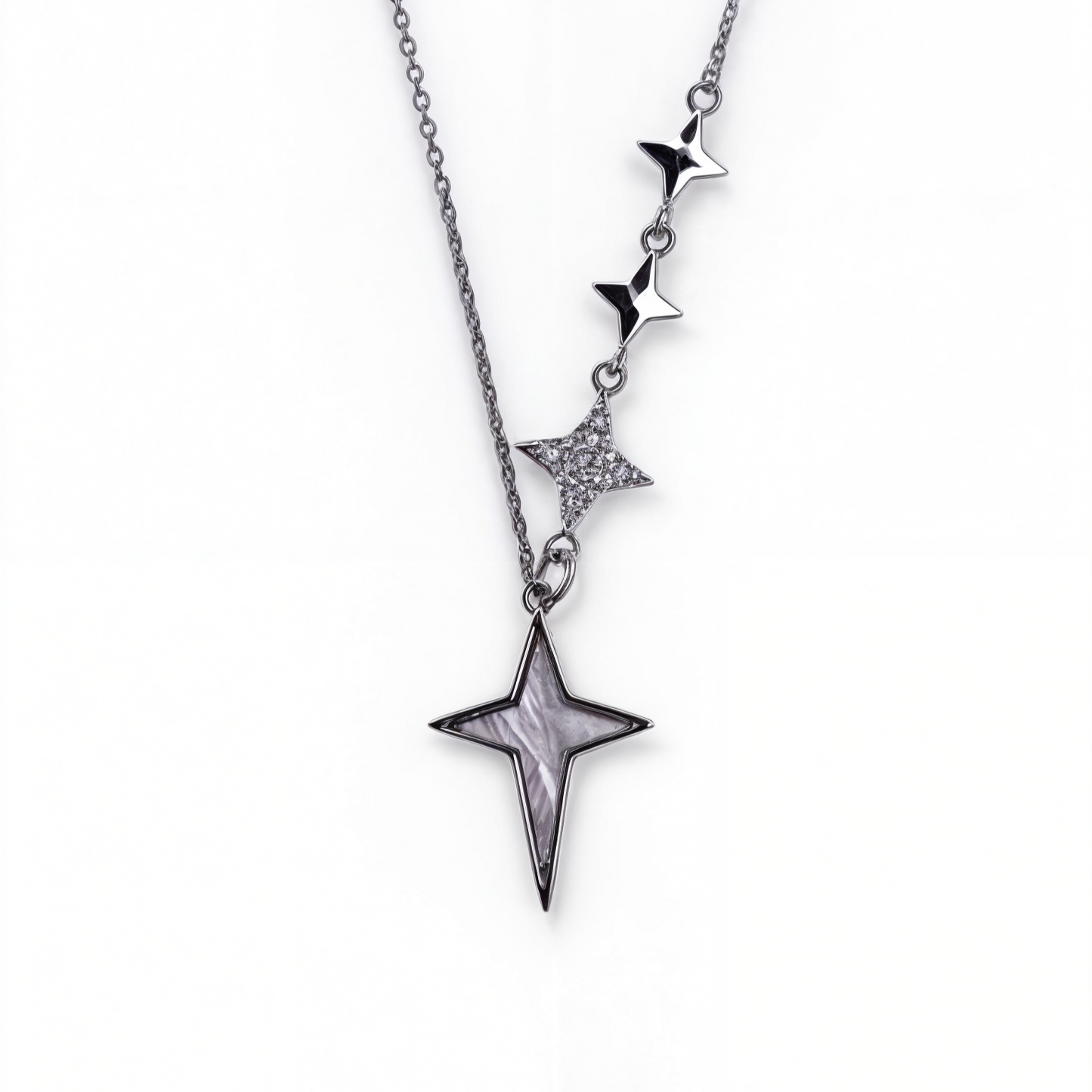 Sterling Silver Stars Chain Pendant with CZ