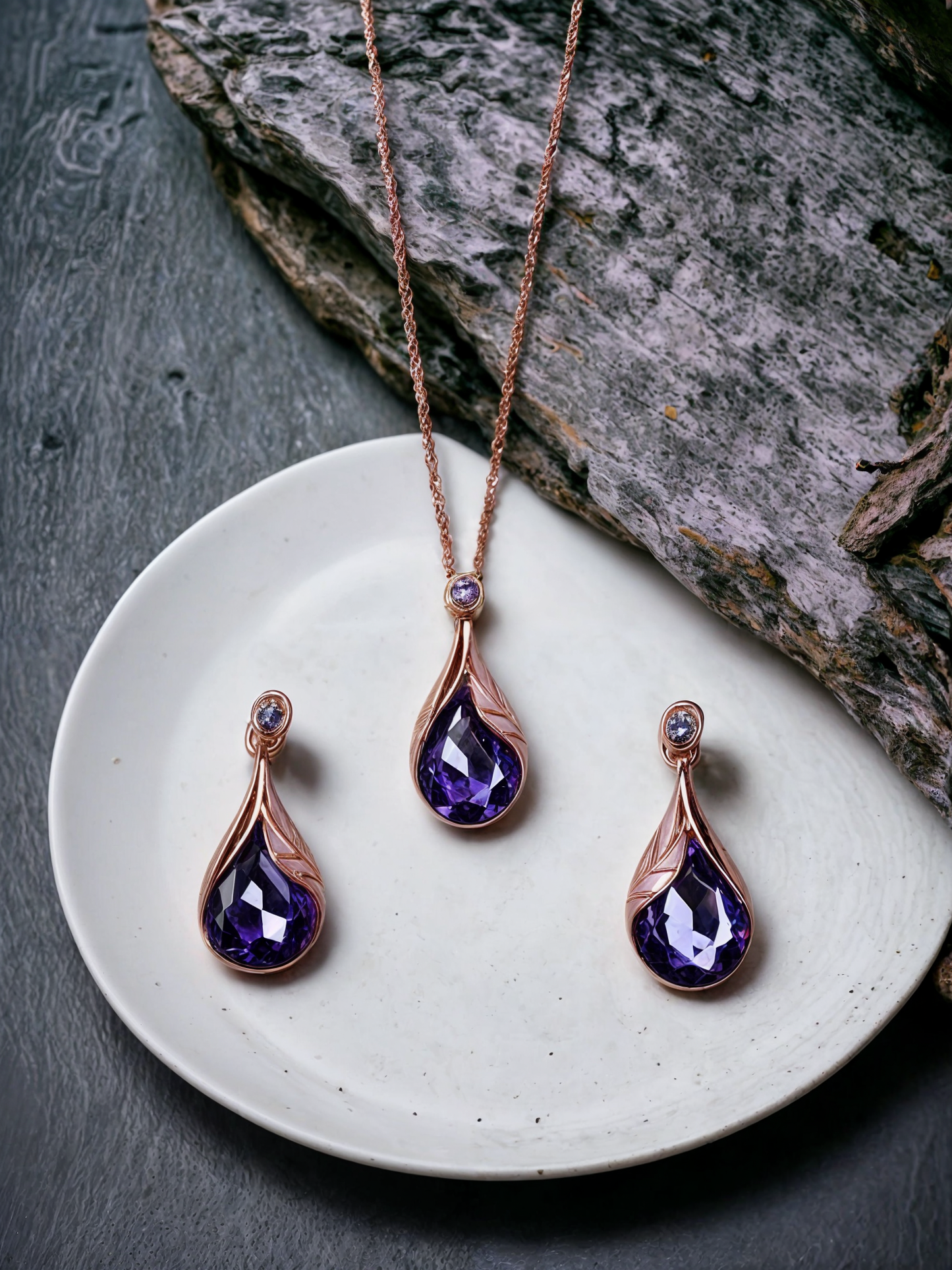 Purple Crystal Stone Pendant Set