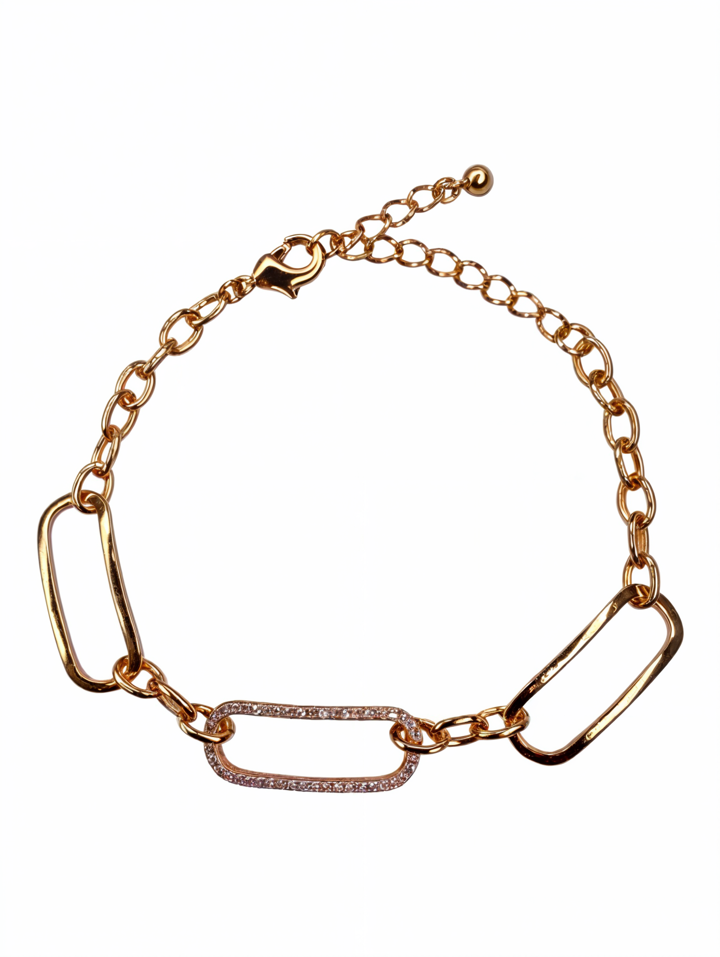 Vintage Golden Plated Link Chain Bracelet with CZ
