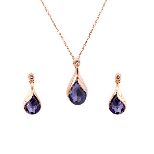 Purple Crystal Stone Pendant Set