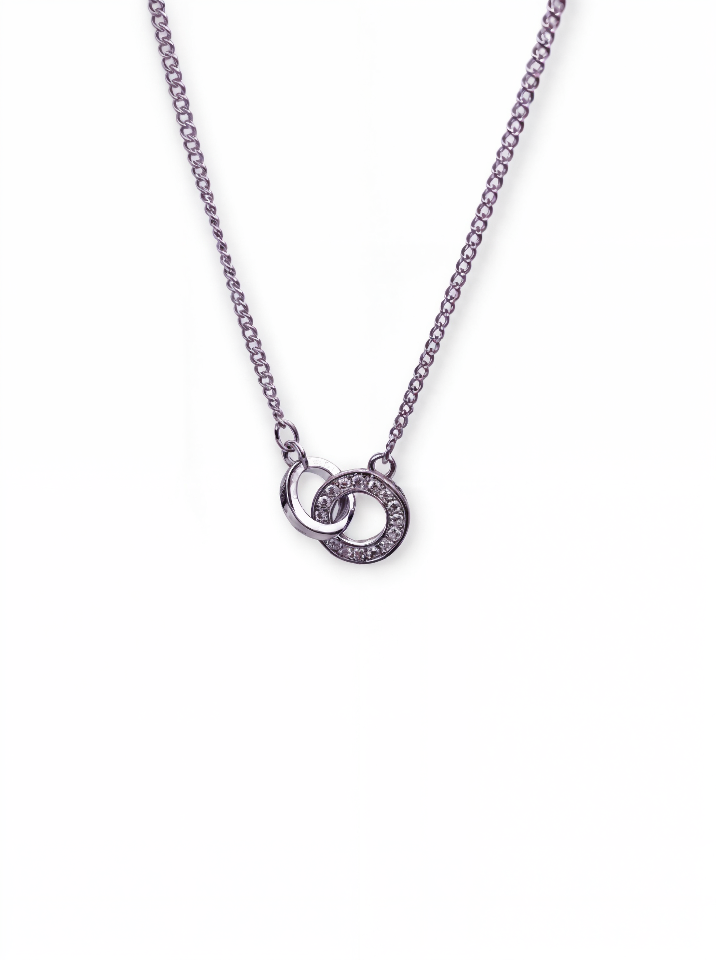 Sterling Silver Circle Ring Connected Chain Pendant with CZ