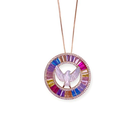 Circle Eagle Chain Pendant with MOP & Colorful CZ