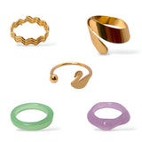 Golden Plated & Resin 5 Rings Set for Women