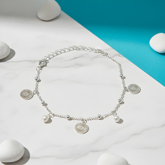 Adjustable Sterling Silver Plated Charm Anklet