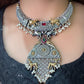 Antique Oxidised Two Tone Hasli Necklace Set with Hanging Pearls