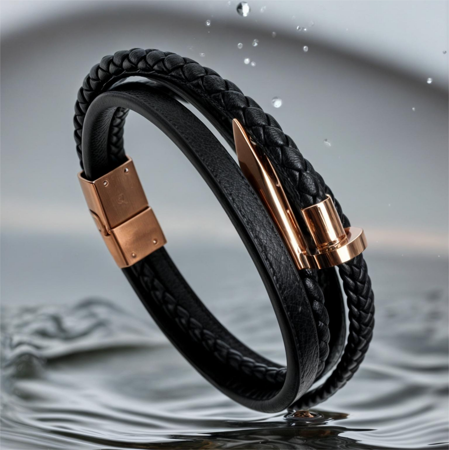 Rose Gold Leather Men's Bracelet