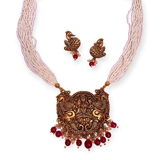 Women Gold-Plated, Off-White & Red Stone-Studded Necklace Set