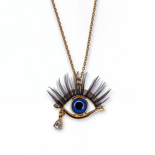 Evil Eyelash Chain Pendant with CZ Drop