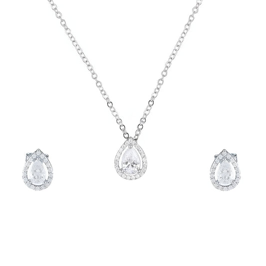 Beautiful Drop Single AD Solitaire Chain Pendant Set with Studs