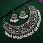 Dual Tone Afghani Oxidised Floral Choker Necklace Set with Hanging Pearls