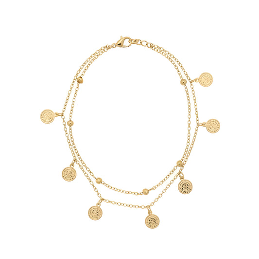 Double Layered Gold Coin Charm Anklet