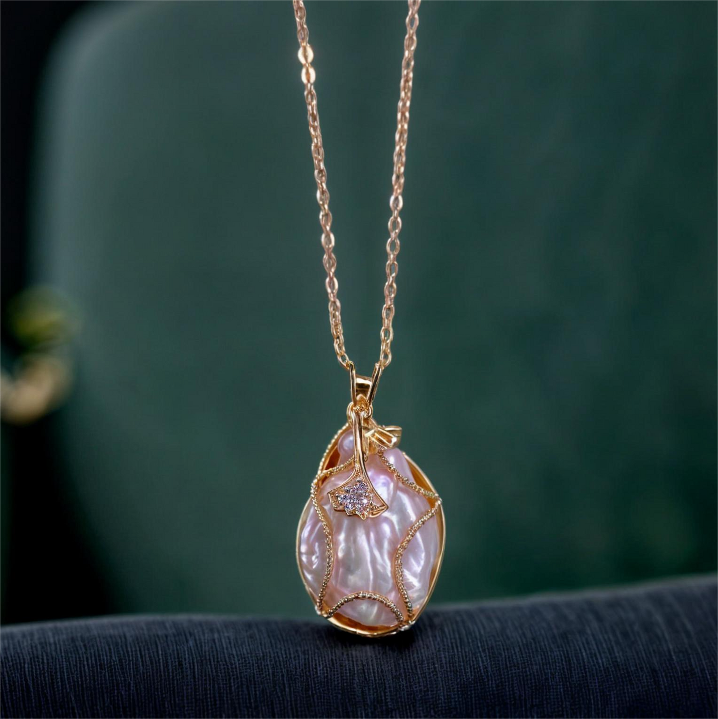 Beautiful Pearl Drop Chain Pendant with CZ