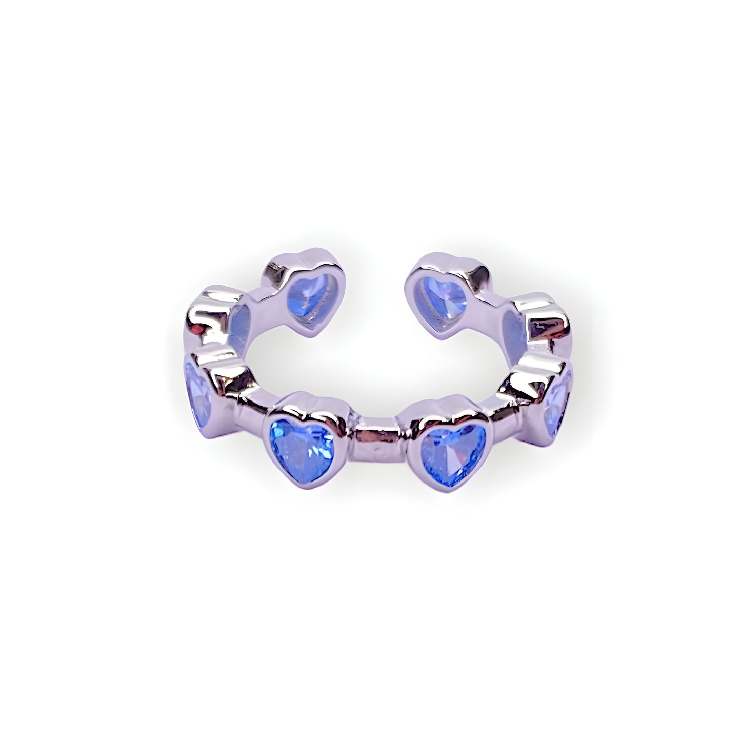 HEART MOON BLUE STONE WHITE GOLD-PLATED RING